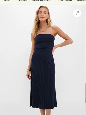 Tuckernuck Navy Strapless Pleated Midi Dress